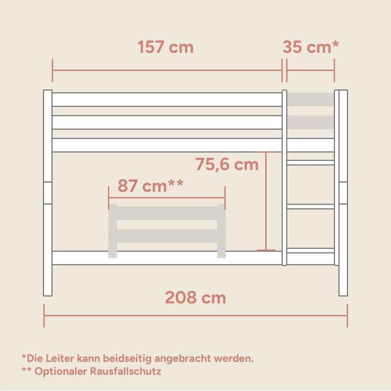 Stockbett | Transparent Lackiert | 140 cm