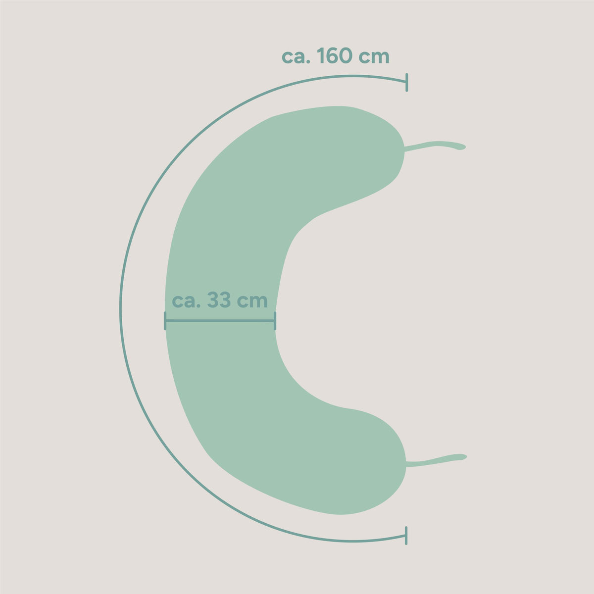 Stillkissen | Musselin Hellgrau | 160 cm | Faserbällchen