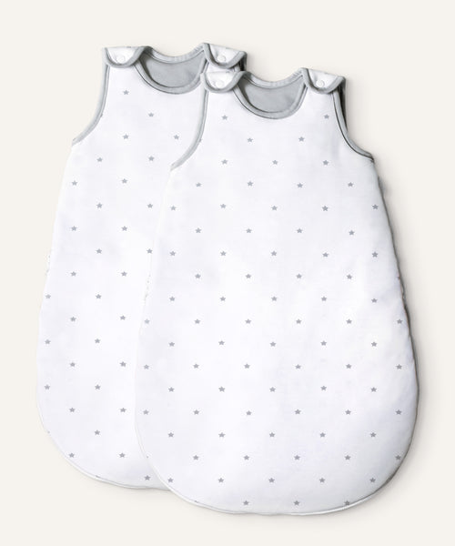 2er Bundle Ehrenkind Baby-ganzjahresschlafsack rund in Weiß mit graue Sterne.