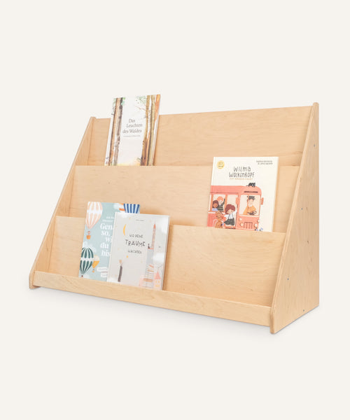 Ehrenkind Bücherregal 90 cm transparent lackiert.