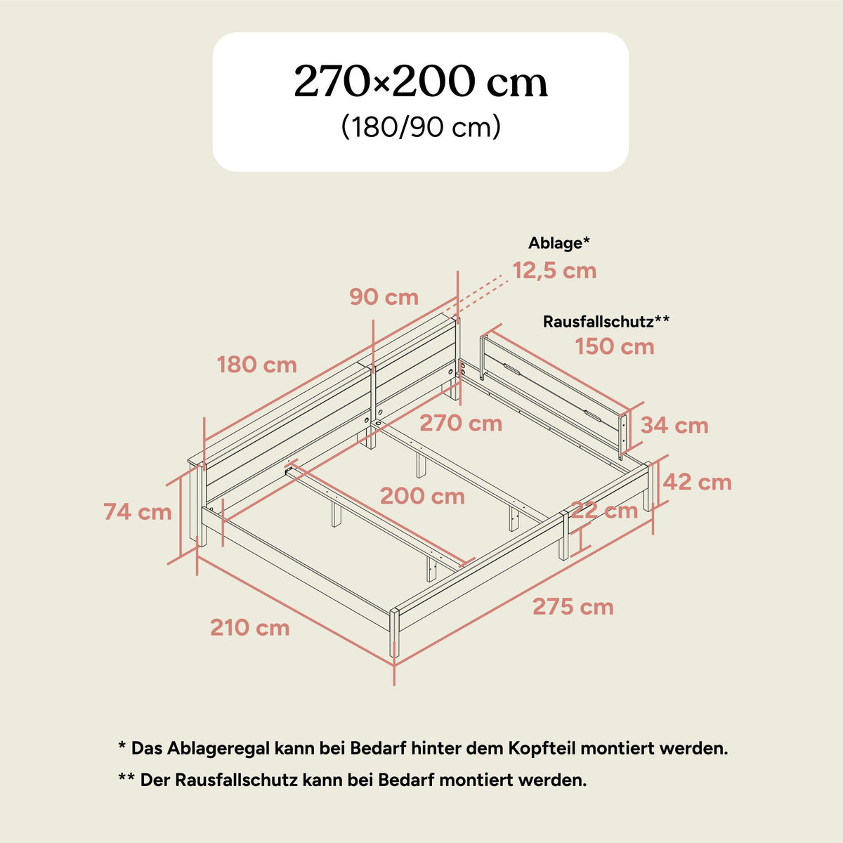 Familienbett | Birke Transparent | 270x200 (180/90) | Standard