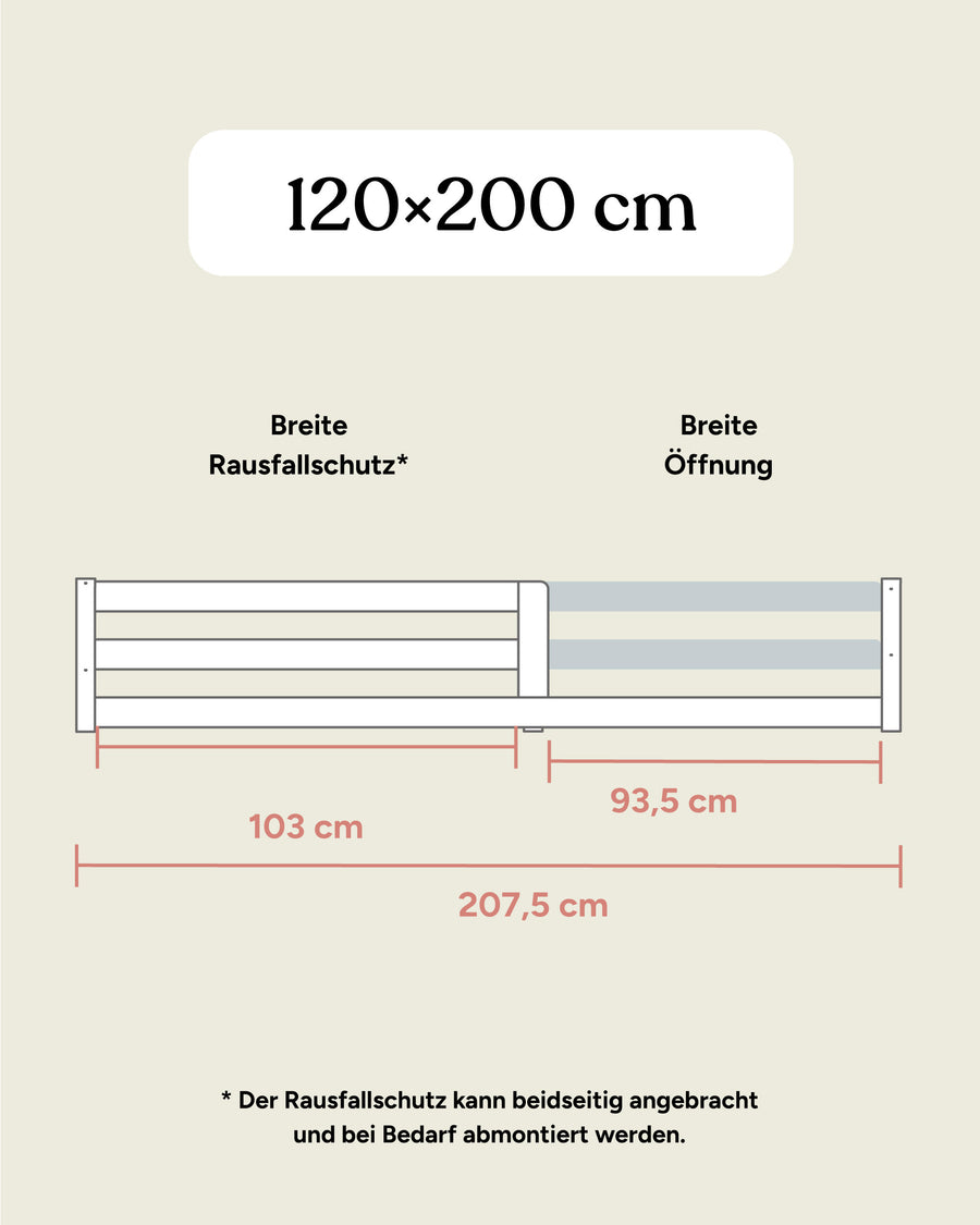 Bodenbett Sona 120x200 Maße Seitenansicht.