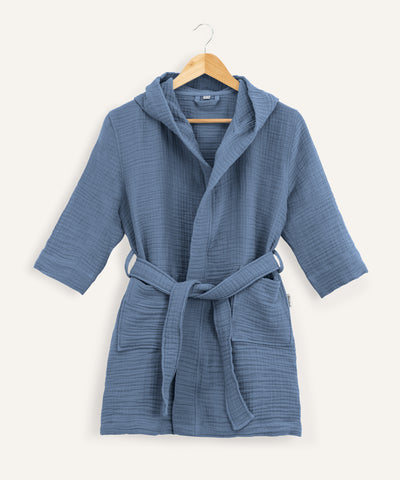 Bademantel Musselin Jeansblau.