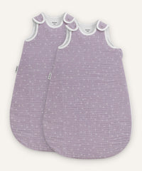 Babyschlafsack Musselin Flieder mit Pusteblumen.