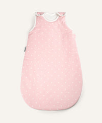 Ehrenkind Baby-Sommerschlafsack in rosa mit weißen Punkten.