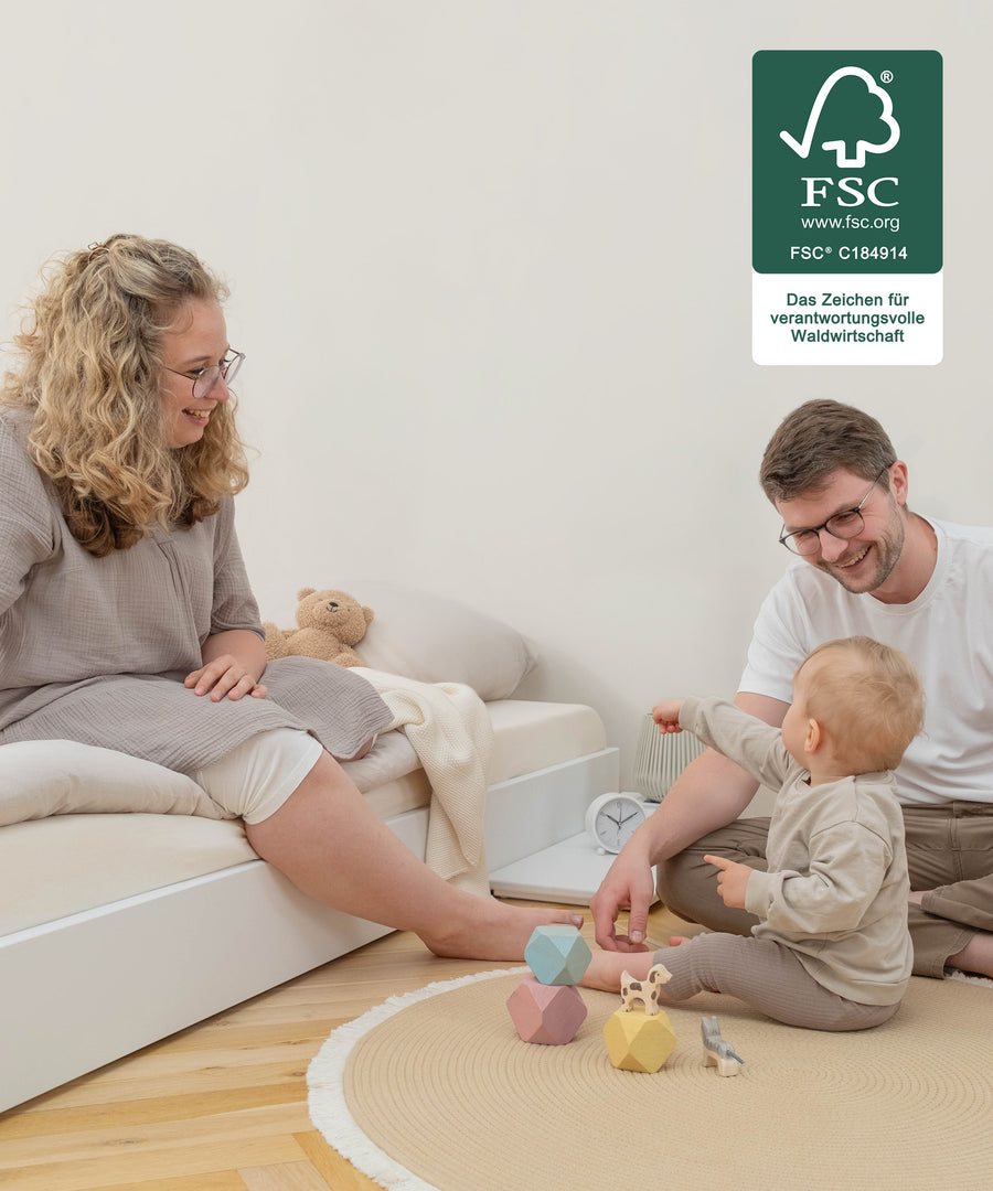 Standard oder tief? Wie du willst!*Das durchdachte Design macht's möglich: Du kannst das Bett ganz nach Belieben bodentief oder in Standardhöhe aufbauen.| Optimale Höhe für Kleinkinder.