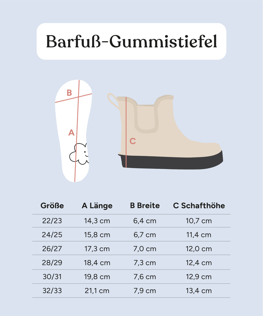 Größengrafik Barfuß-Gummistiefel