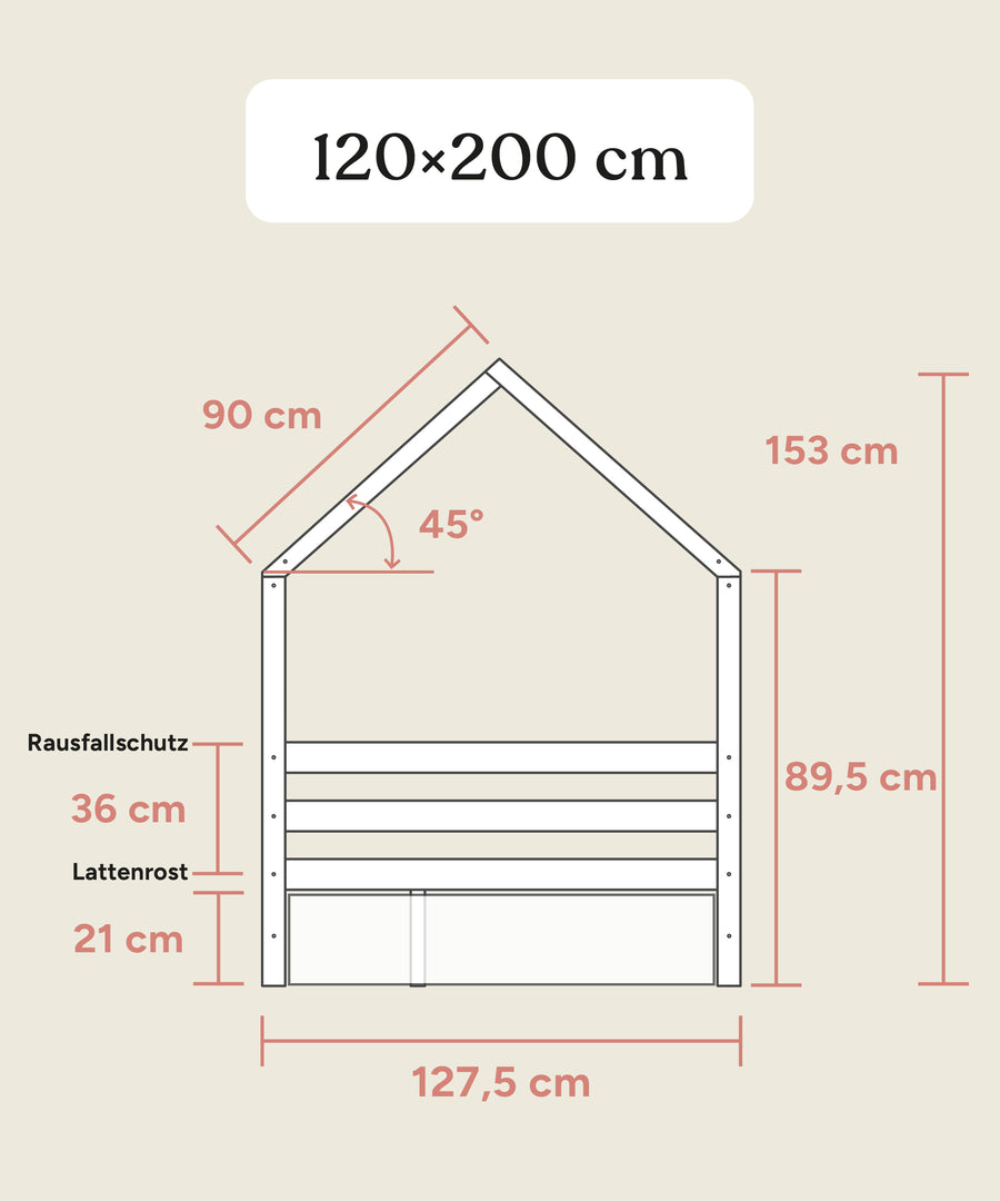 Größengrafik Hausbett Sona 2in1 120x200 cm 