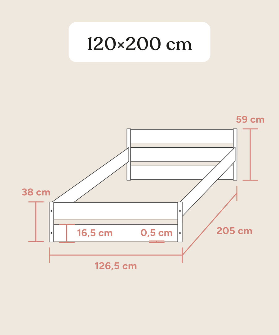Größengrafik Nova Jugendbett Pro 120x200 cm.