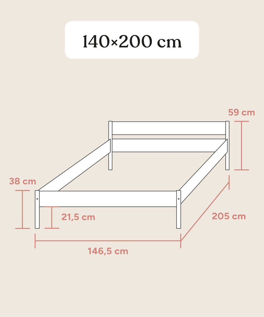 Größengrafik Nova Jugendbett Standard 140x200 cm.