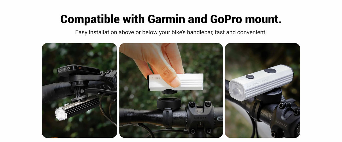 Éclairage Avant COOSPO Pixel 900 fixation Garmin GoPro