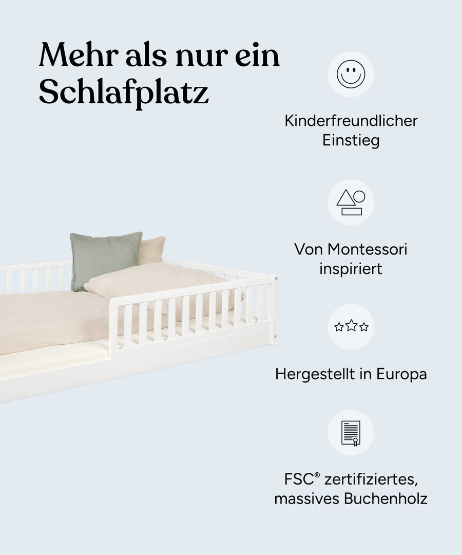 Vorteile-Grafik Bodenbett  Livo Buche Weiß