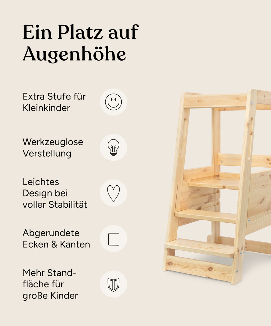 Vorteile Lernturm Kiefer Klarlack.